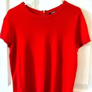 Premise Red Sweater Shell, S, short sleeve, back zip at neck, Like New